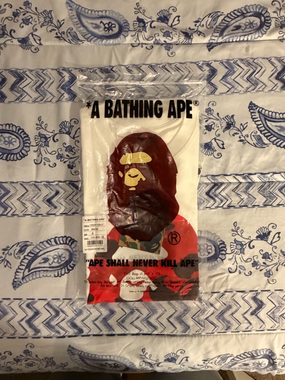 A Bathing Ape BAPE Graphic Tee - White with Red Camo Ape Logo